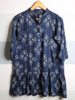 Boho Print Tunic with Mandarin Collar